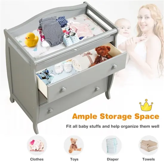 Baby Changing Table Infant Diaper with 3 Drawers and Safety Belt Grey {6}