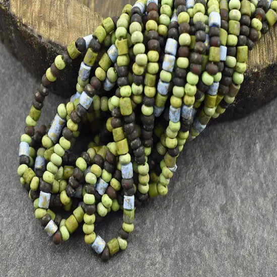 6/0 Aged Matte Demeter Tube Picasso Mix Seed Beads (21" Strand) {1}