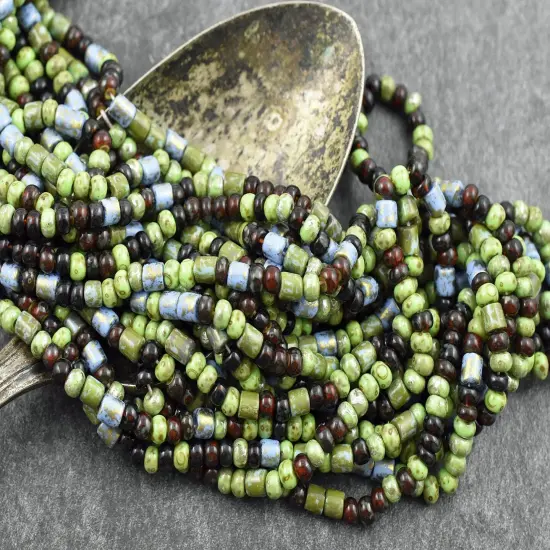 6/0 Aged Demeter Tube Picasso Mix Seed Beads (21" Strand) {2}