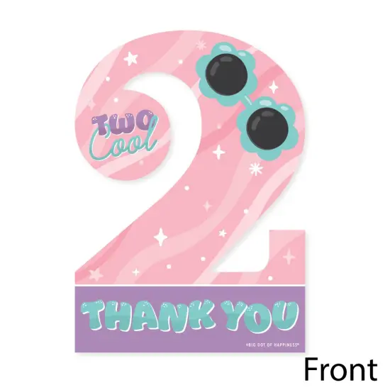 Big Dot of Happiness Two Cool - Girl - Shaped Thank You Cards - Pastel 2nd Birthday Party Thank You Note Cards with Envelopes - Set of 12 {4}