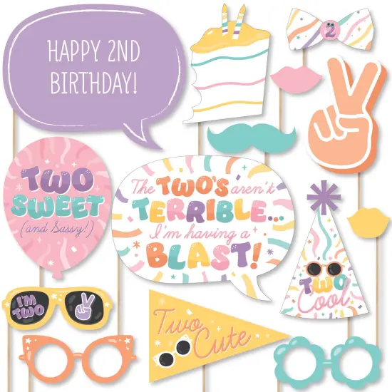 Big Dot of Happiness Two Cool - Girl - Pastel 2nd Birthday Party Photo Booth Props Kit - 20 Count {1}