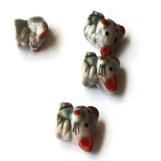 Gray and Pink Porcelain Mouse Beads {3}