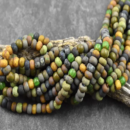 2/0 Aged Matte Medusa White Heart Striped Picasso Mix Czech Seed Beads (19" Strand) {4}