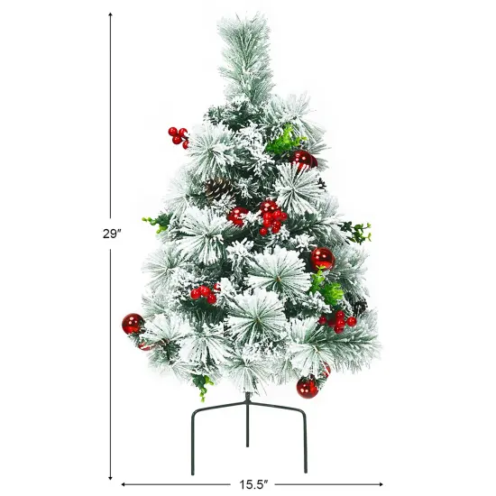 Costway Set of 2 24in Battery Powered Pre-lit Pathway Flocked Christmas Trees Outdoor {3}