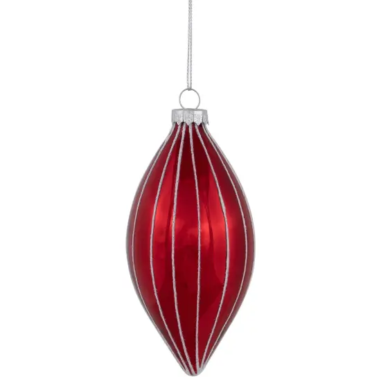 Northlight 5" Shiny Red and White Glittered Striped Glass Finial Christmas Ornament {1}