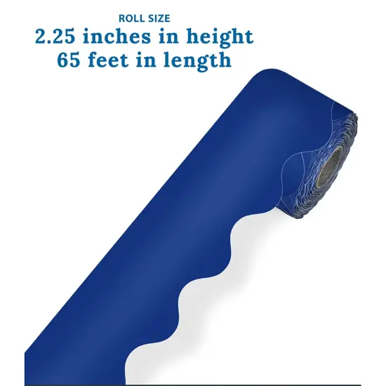 Navy Rolled Scalloped Border, 65 Feet Per Roll, Pack of 3 {2}