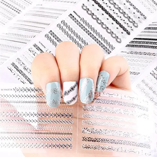 Wrapables 24 Sheets Gold, Silver & Black Nail Strips Nail Stickers Nail Art Set (Silver & Black Nail Strips) {3}