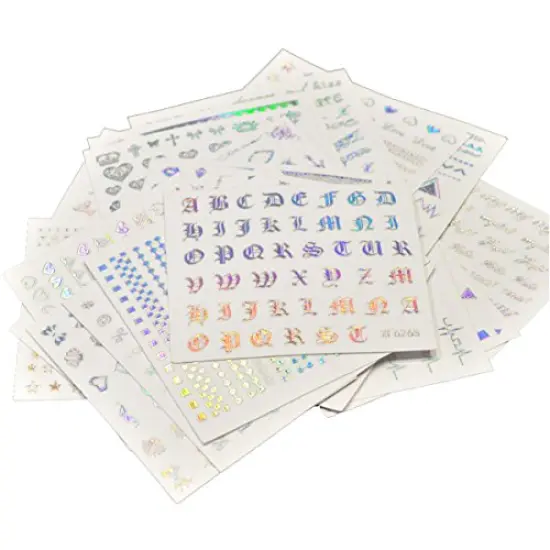 Wrapables Holographic Nail Stickers Metallic Letters, Numbers & Patterns Nail Stickers Nail Art (24 sheets) {3}