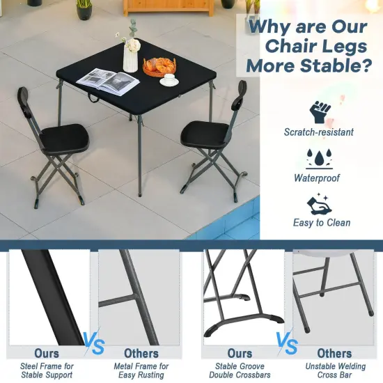 2 Pieces Outdoor Folding Chair Set with Sturdy Frame and Ergonomic Backrest Black {6}