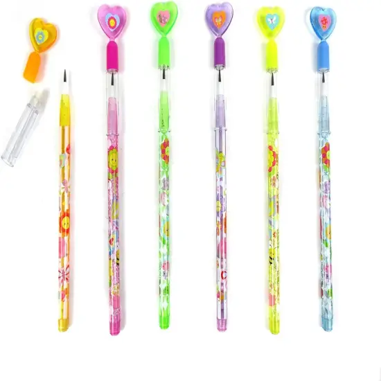 TINYMILLS 24 Pcs Spring Flowers Butterfly Multi Point Stackable Push Pencil Assortment with Eraser {4}