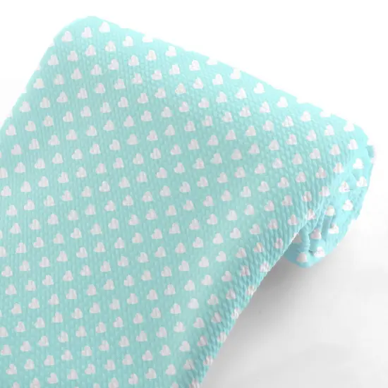 Aqua White Hearts Bullet Fabric 1 yard {5}
