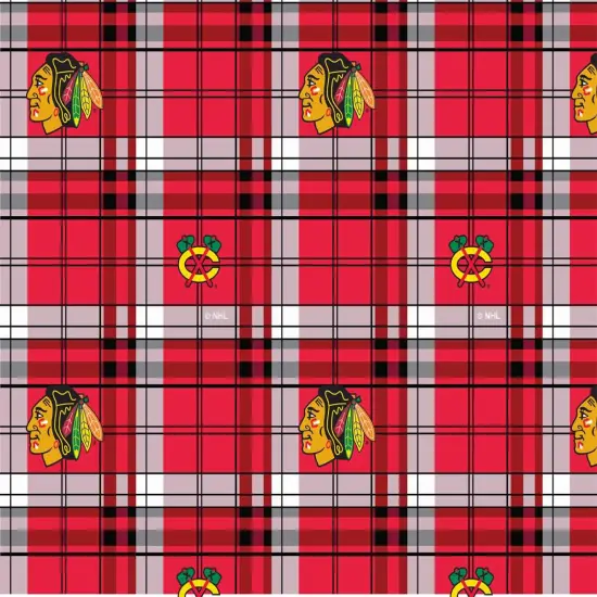 Sykel Enterprises NHL Team Fleece Blanket Fabric-Chicago Blackhawks Plaid Fleece Fabric {1}