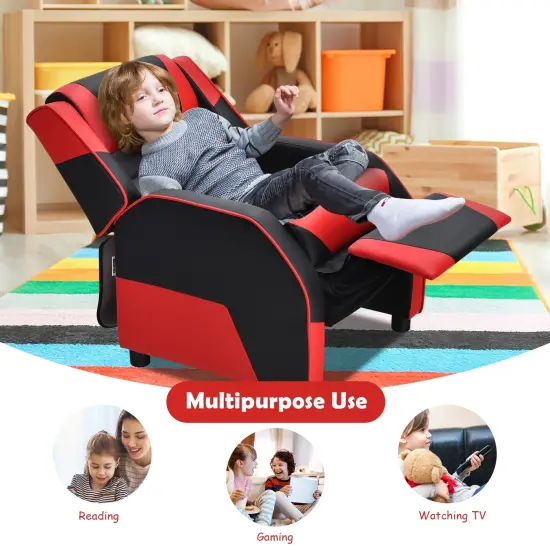 Kids Youth PU Leather Gaming Sofa Recliner with Headrest and Footrest Red {6}
