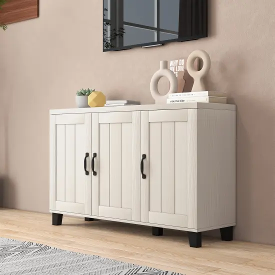 3-Door Buffet Sideboard with Adjustable Shelves and Anti-Tipping Kits-White Wash {1}