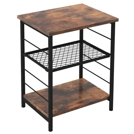 3-Tier Industrial Side Table with Adjustable Mesh Shelf-Rustic Brown {1}