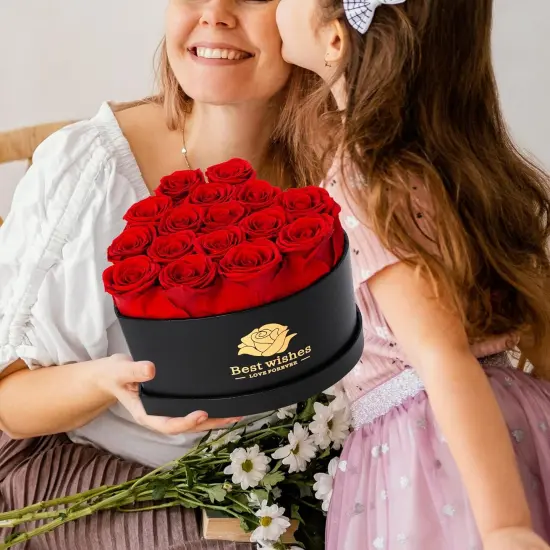 16Pcs Preserved Real Roses for Her in Heart Shape Box Red {2}