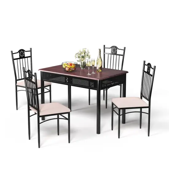 5 Pieces Dining Set Wood Metal Table and 4 Chairs with Cushions Beige {4}
