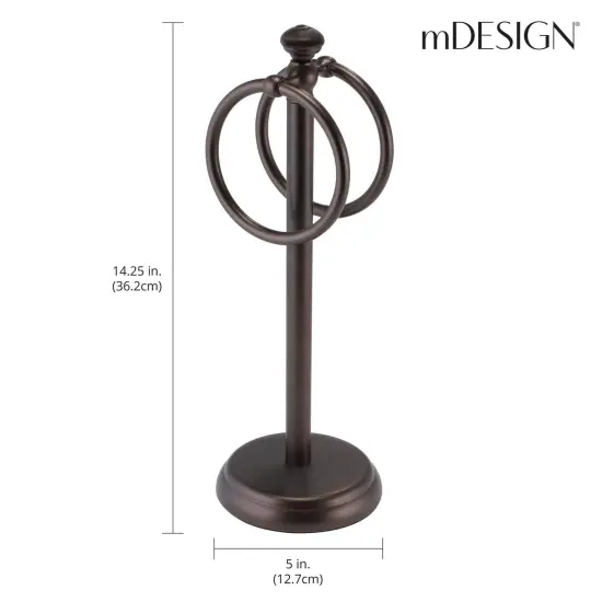 mDesign Steel Bathroom Towel Rack Holder Stand with 2 Hanging Rings {3}