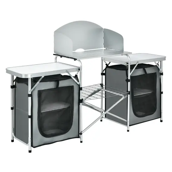 Folding Camping Table with Storage Organizer Grey {4}