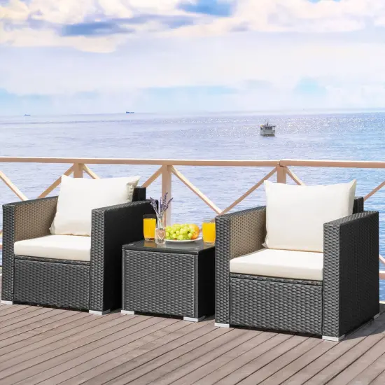 3 Pieces Patio Wicker Furniture Set with Cushion Red {7}