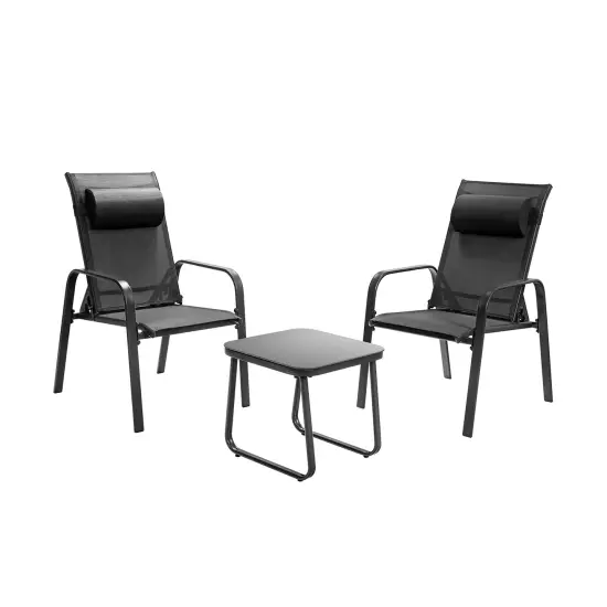 3 Pieces Patio Bistro Furniture Set with Adjustable Backrest Grey {7}