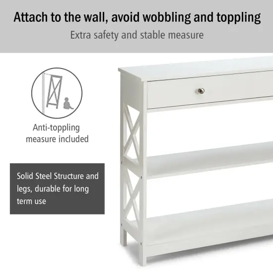 3-Tier Console Table with Drawers for Living Room Entryway White {5}