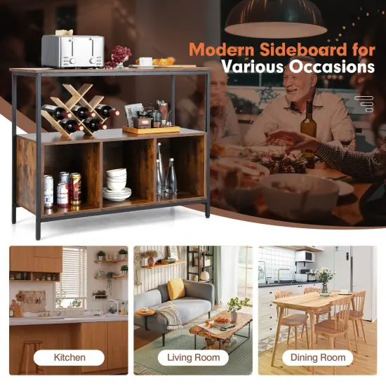 Modern Kitchen Buffet Sideboard with 3 Compartments Rustic Brown {5}