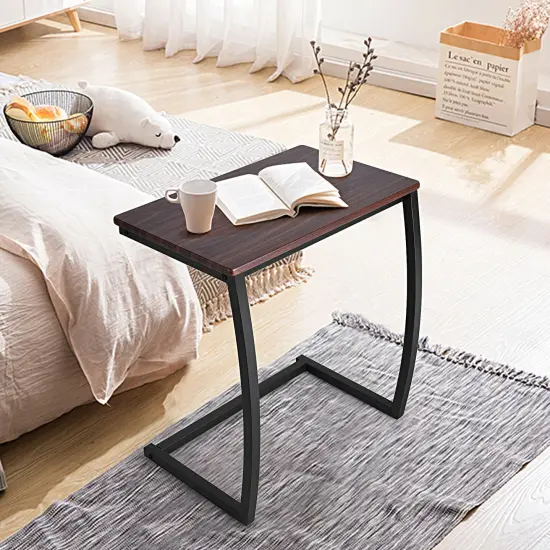 C-shaped Sofa Side End Table with Black Steel Tube Frame {2}