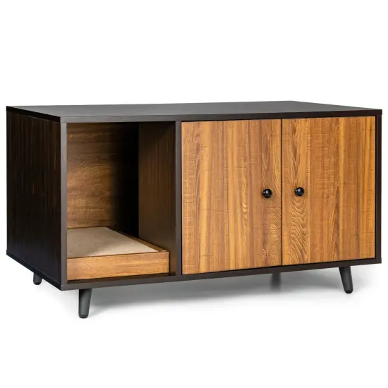 Cat Litter Box Enclosure with Divider and Double Doors Coffee {3}