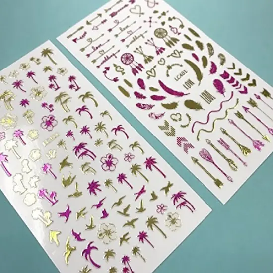 Wrapables 450+ Nail Stickers Pink & Gold Foil Nail Stickers Nail Art, 5 sheets - Love {3}