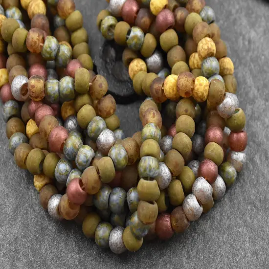 32/0 Aged Rustic Mardi Gras Picasso Mix Seed Beads (18" Strand) {3}