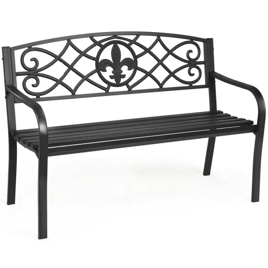50 Inch Patio Heavy-Duty Metal Garden Bench {3}