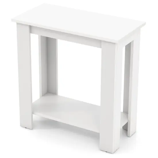 2-Tier Modern Compact End Table with Storage Shelf White {4}