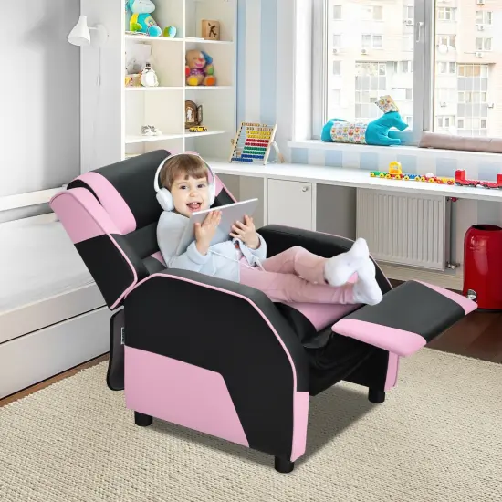 Kids Youth PU Leather Gaming Sofa Recliner with Headrest and Footrest Pink {2}