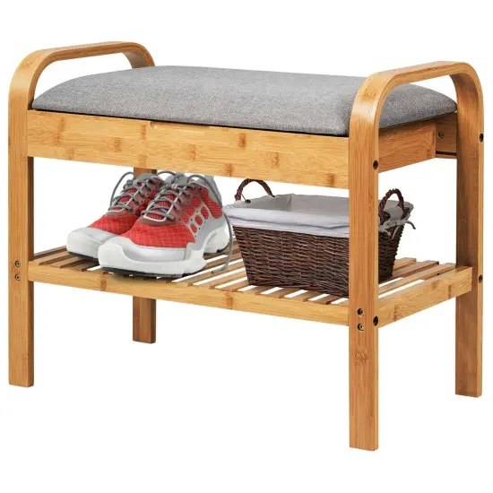 Shoe Rack Bench Bamboo with Storage Shelf -Natural {5}