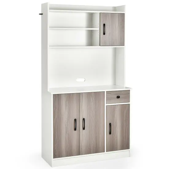 4-Door 71 Inch Kitchen Buffet Pantry Storage Cabinet with Hutch Adjustable Shelf White {1}