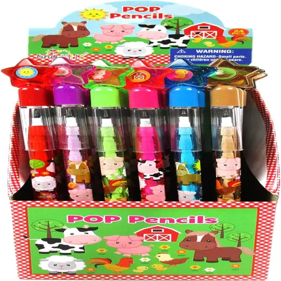 TINYMILLS 24 Pcs Farm Animals Stackable Push Pencil Assortment with Eraser for Party Favors {2}