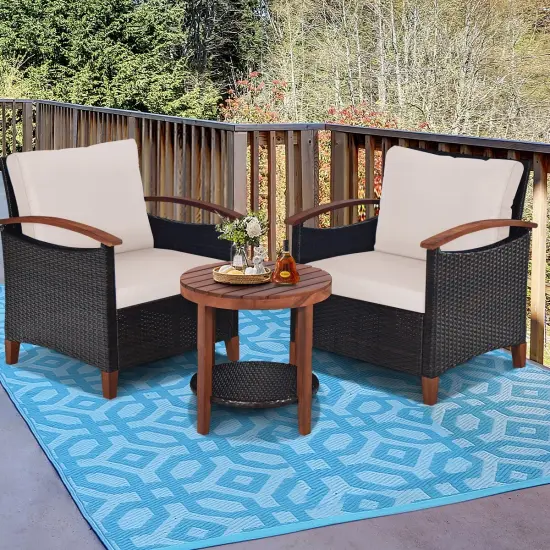 3 pcs Solid Wood Frame Patio Rattan Furniture Set Beige {6}