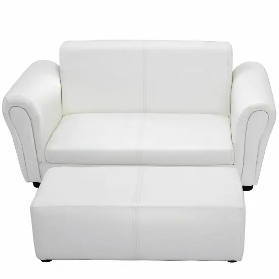 Soft Kids Double Sofa with Ottoman White {1}