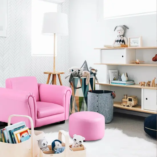 Kids Single Armrest Couch Sofa with Ottoman Pink {2}