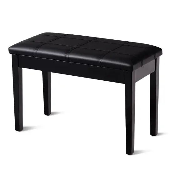 Solid Wood PU Leather Piano Double Duet Keyboard Bench Black {4}
