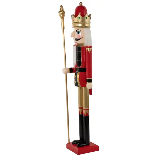 Northlight 6' Giant Commercial Size Wooden Red, Black and Gold Christmas Nutcracker King with Scepter {6}