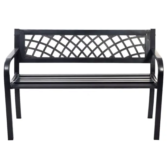 Garden Bench Deck with Steel Frame with Metal Mesh Backrest and Two Armrests {4}