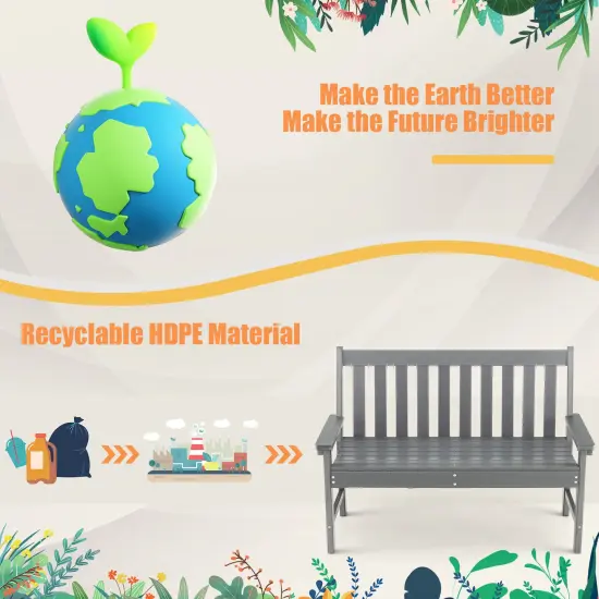 52 Inch All-Weather HDPE Outdoor Bench with Backrest and Armrests-Grey {6}