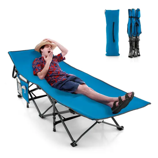 Extra Wide Sleeping Cot for Adults with Carry Bag Blue {4}