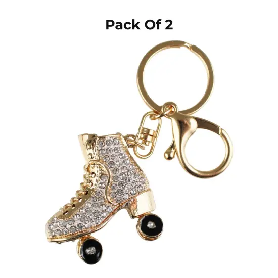 High-quality Roller Skate Rhinestone Keychain - 2 inches Metal with rhinestones | RAHEEV&reg; White {1}