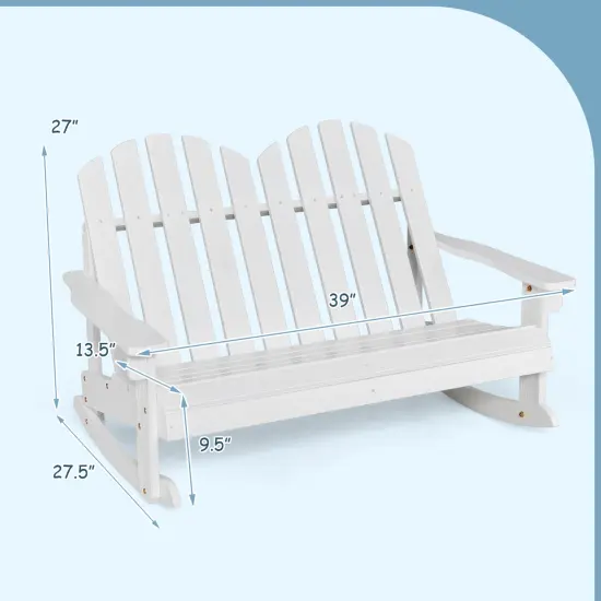 2 Person Adirondack Rocking Chair with Slatted seat for kids White {4}