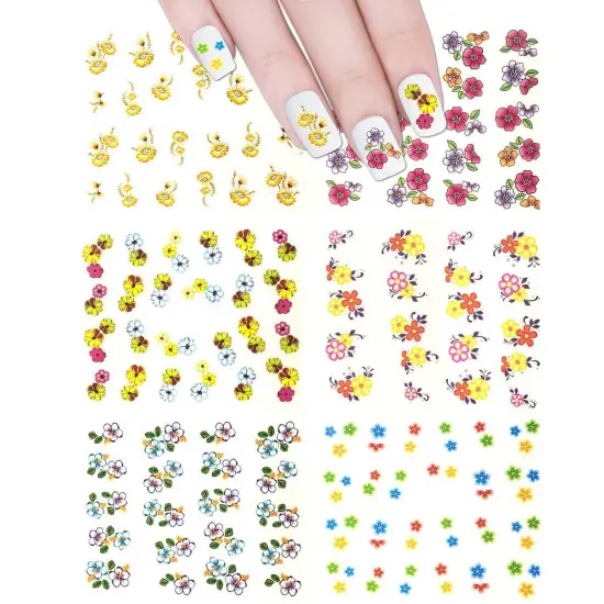 Wrapables Nail Art Water Nail Stickers Water Transfer Stickers / Nail Art Tattoos / Nail Art Decals, Colorful Flowers (6 Sheets) {1}