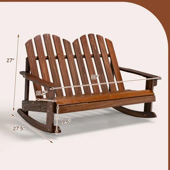 2 Person Adirondack Rocking Chair with Slatted seat for kids Brown {4}