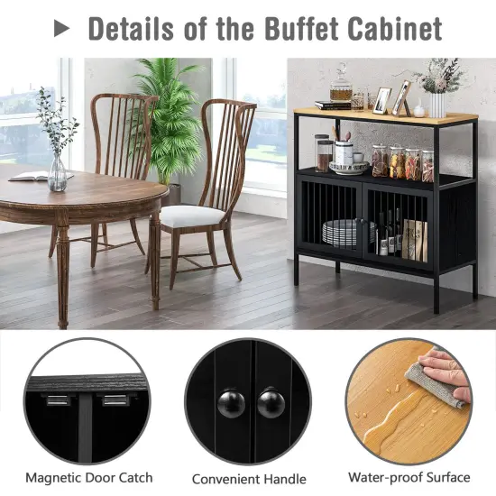 Kitchen Buffet Cabinet with 2 Doors and Open Shelf-Black {5}